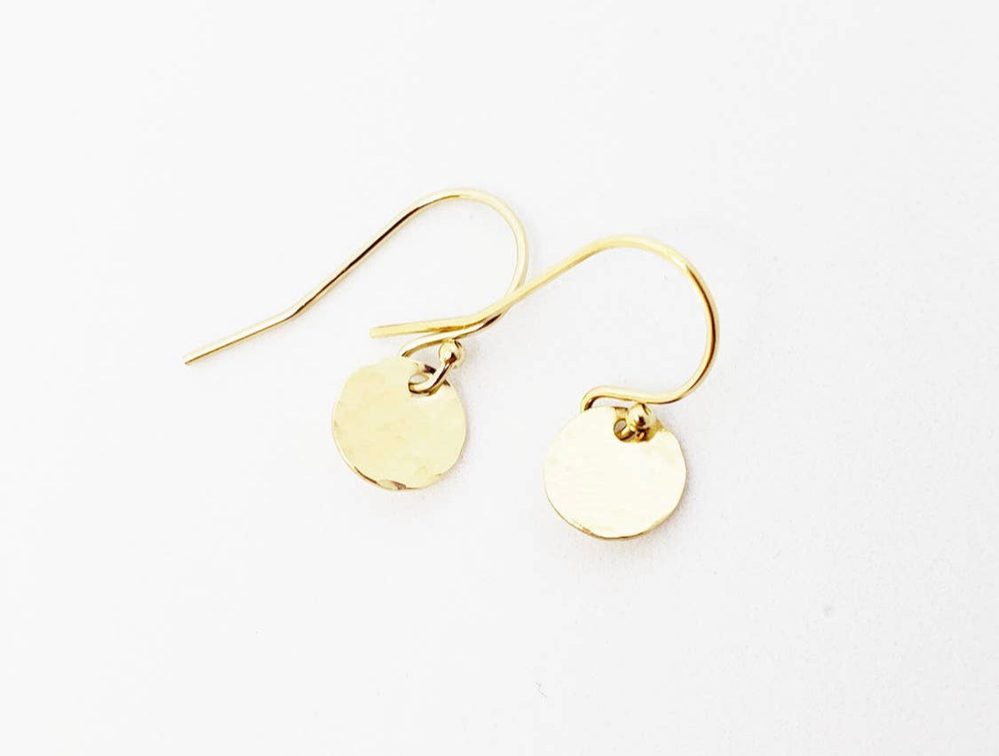 Tiny Hammered Gold Disk Earrings