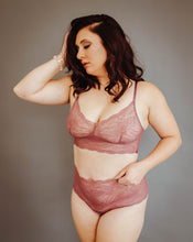 Load image into Gallery viewer, All Lace Roses Bralette + High-Waisted Boyshort (Mulberry)
