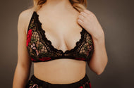 Tall Triangle Bralette--Wild Roses Embroidery