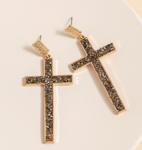 Cross Druzy Stone Dangling Earrings